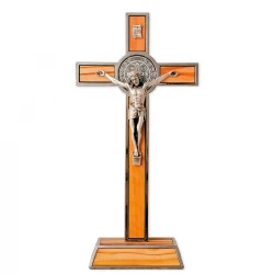 Krzyż z drzewa oliwnego z medalem Św.Benedykta 20,5 cm - Wersja Lux SR